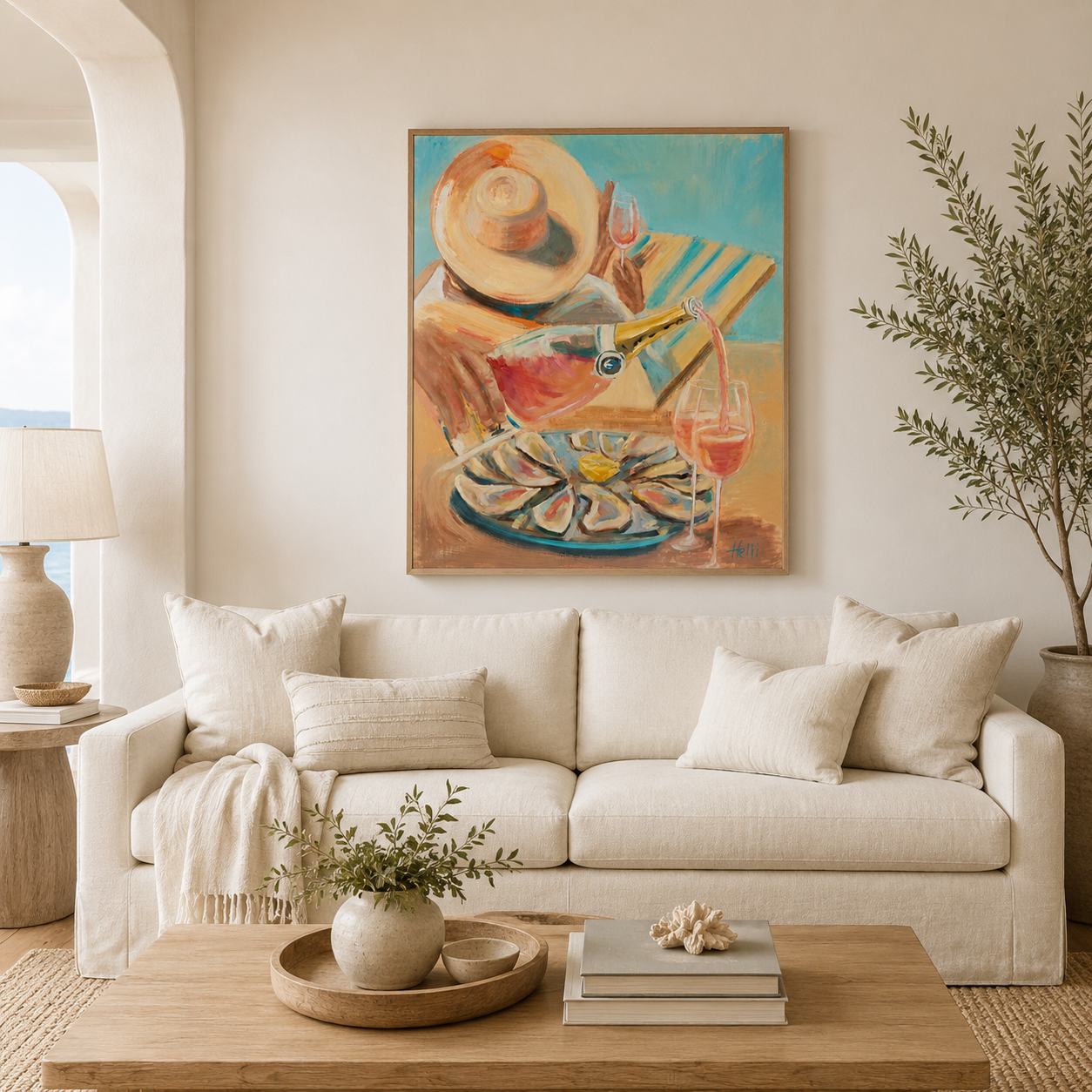 Beach Party coastal artwork displayed in an elegant living room