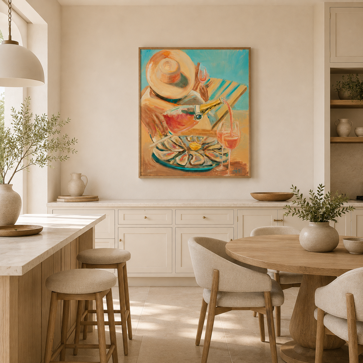 Beach Party coastal kitchen art displayed in a refined kitchen