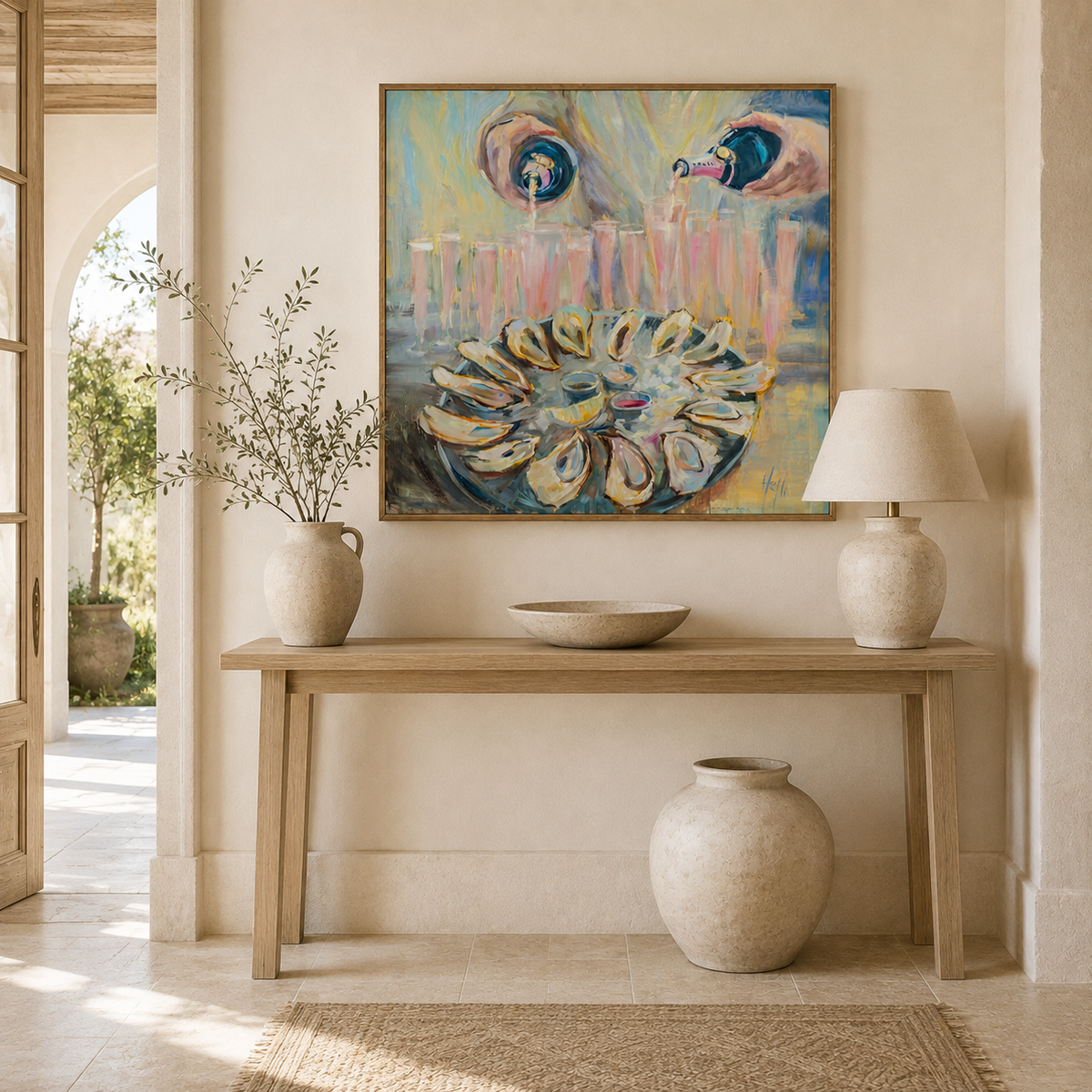 Pink & Briny — Champagne and Oyster Art Print