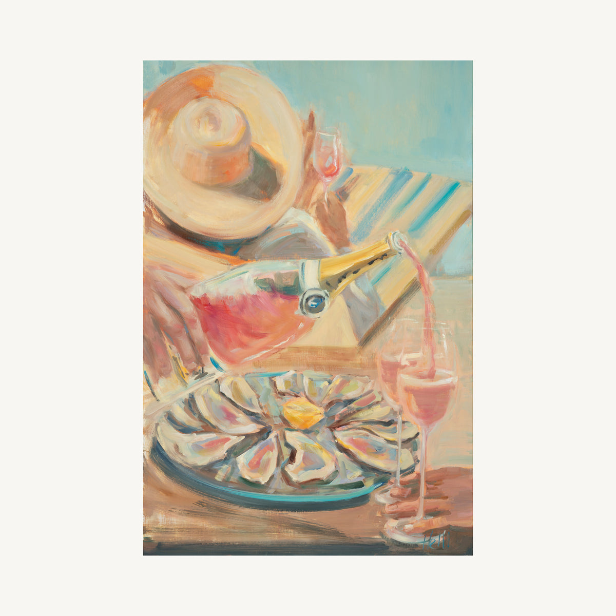 Beach Party — Champagne and Oyster Art Print