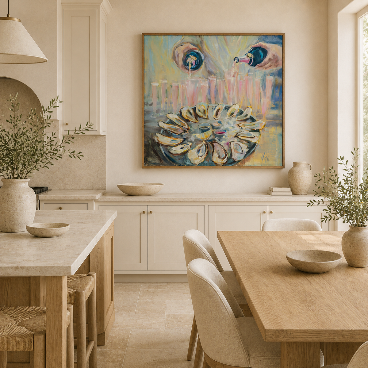 Pink & Briny — Champagne and Oyster Art Print