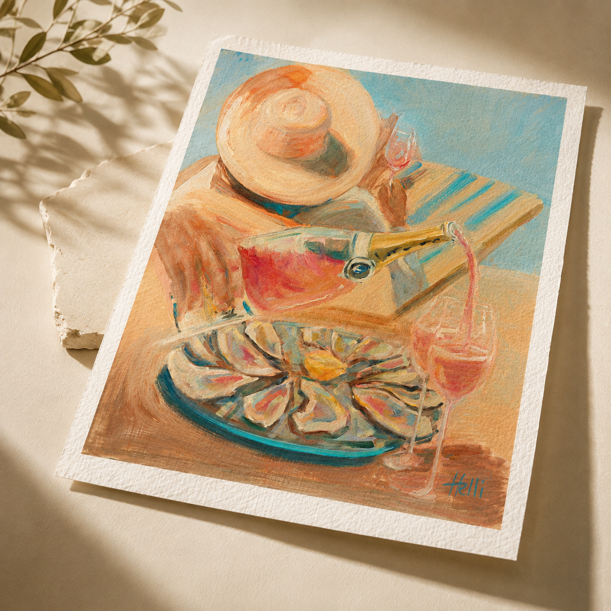 Beach Party champagne and oyster reproduction on fine art paper
