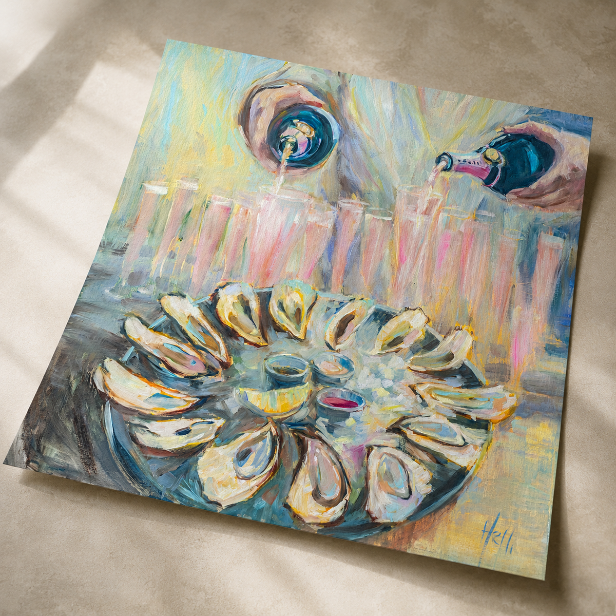 Pink & Briny — Champagne and Oyster Art Print