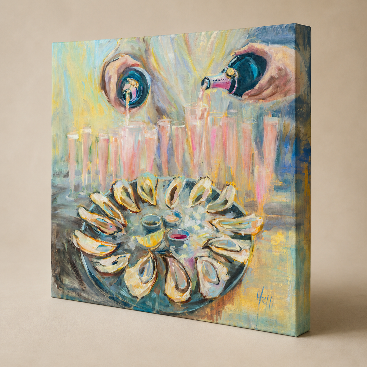 Pink & Briny — Champagne and Oyster Art Print