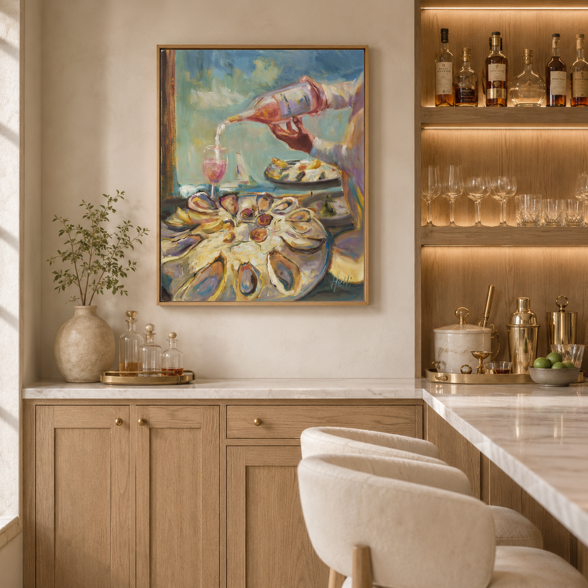 A Taste of Summer — Oyster and Rosé Art Print