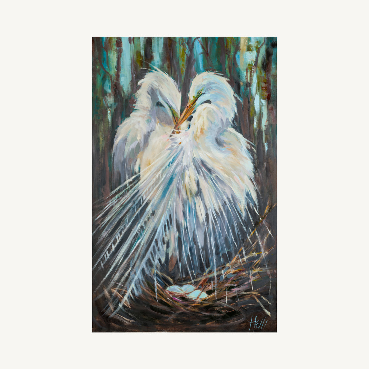 Love Birds — Nesting Egret Art Print