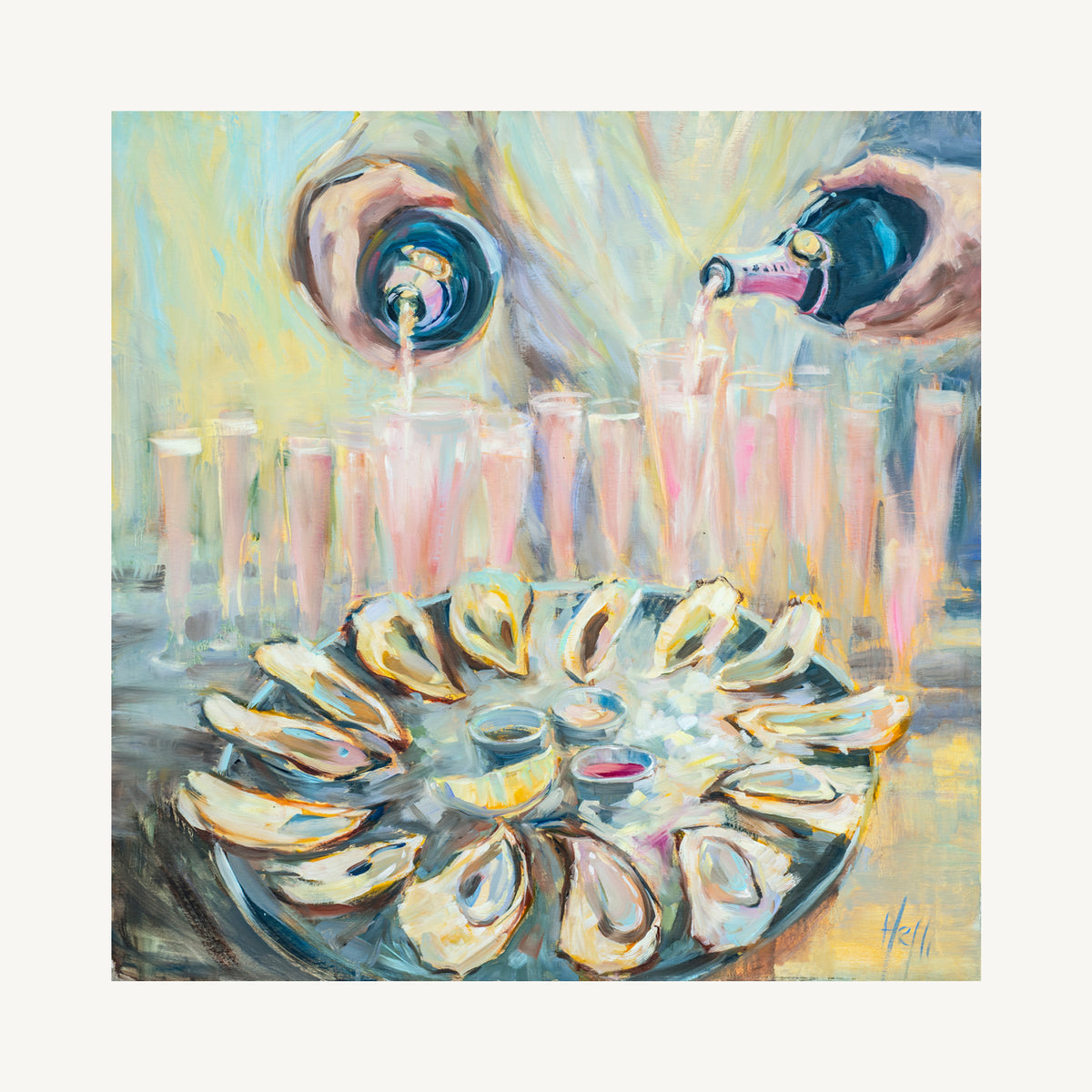 Pink & Briny — Champagne and Oyster Art Print